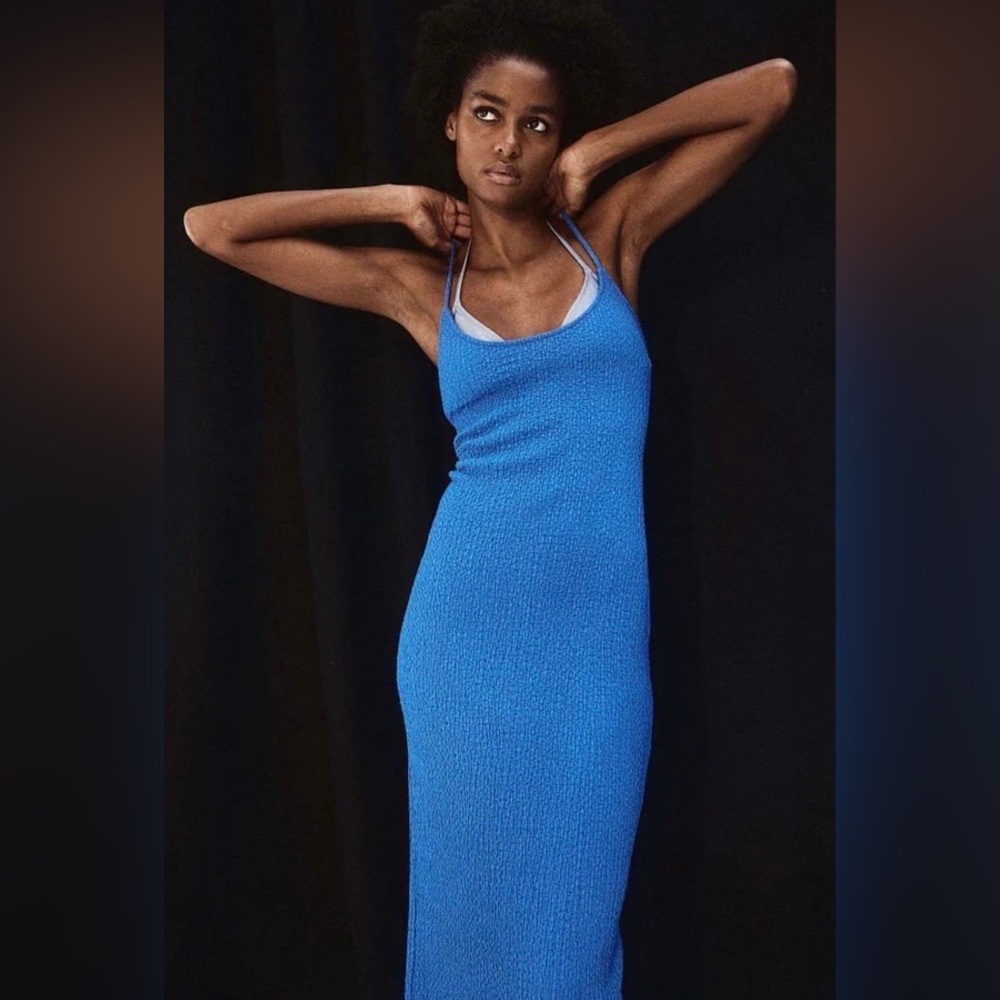 NWT H&M Textured Blue Slip Dress